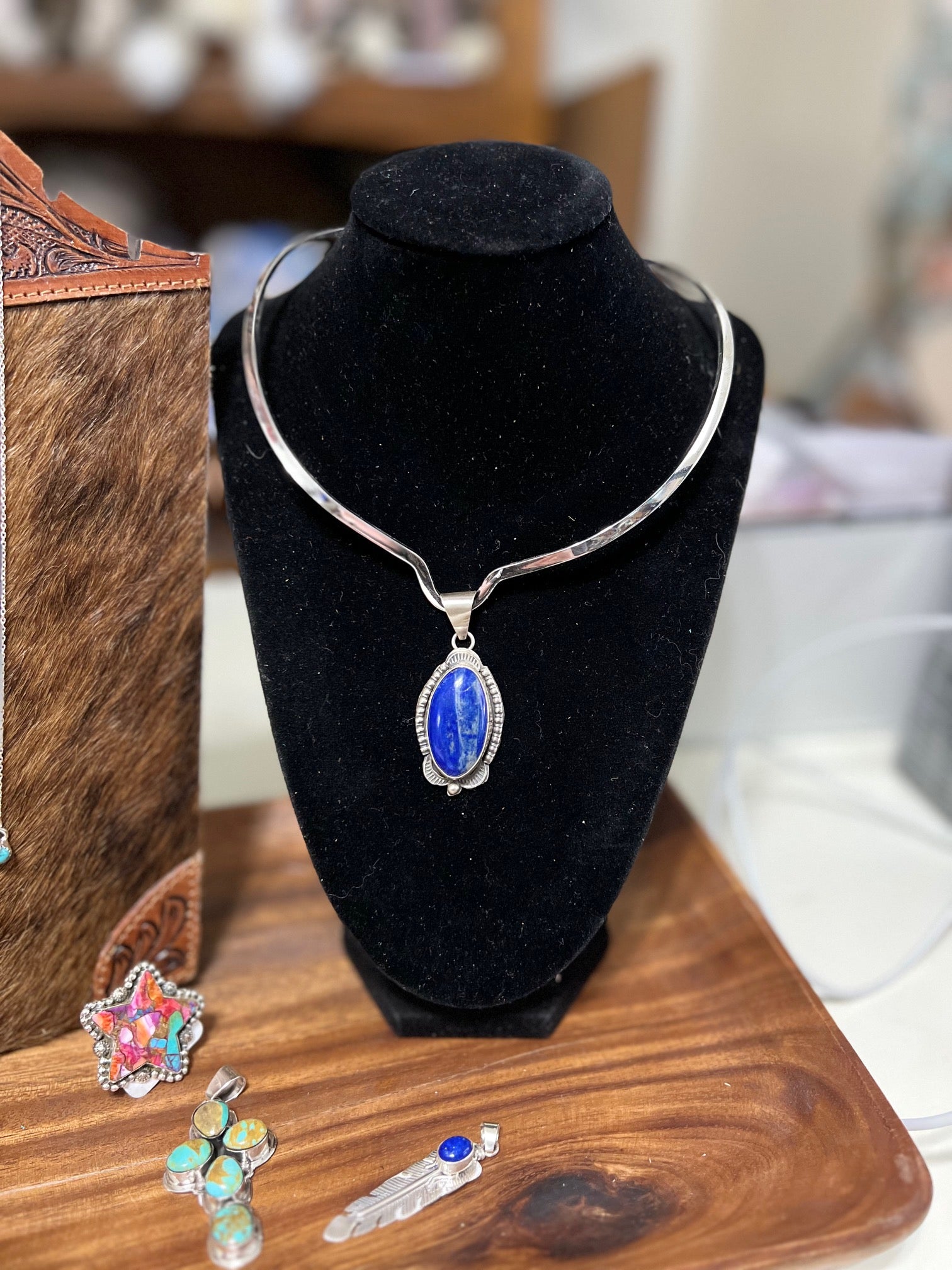 Navajo Handmade Genuine Lapis Pendant - Artist Tia Long Cedar Hill Country Market