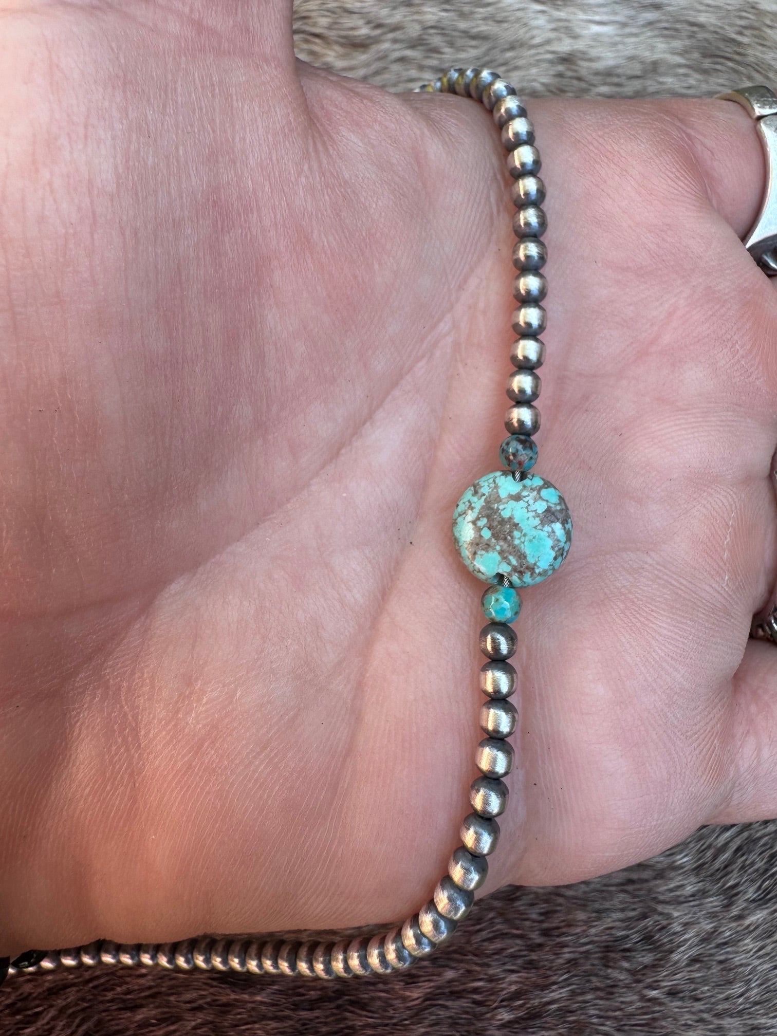 Handcrafted Sterling Silver & Pillow Turquoise 3mm Beaded Necklace Nizhoni Traders LLC
