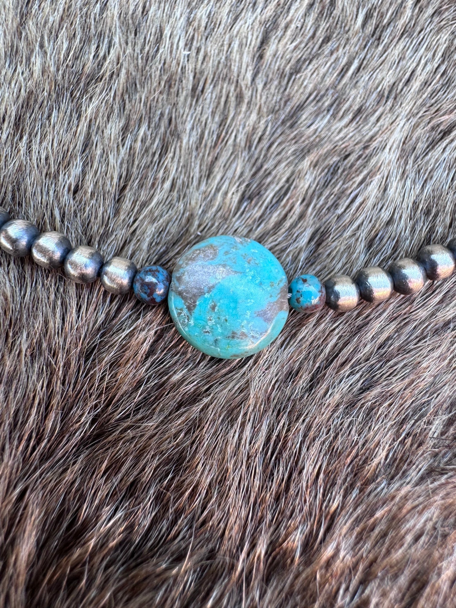 Handcrafted Sterling Silver & Pillow Turquoise 3mm Beaded Necklace Nizhoni Traders LLC