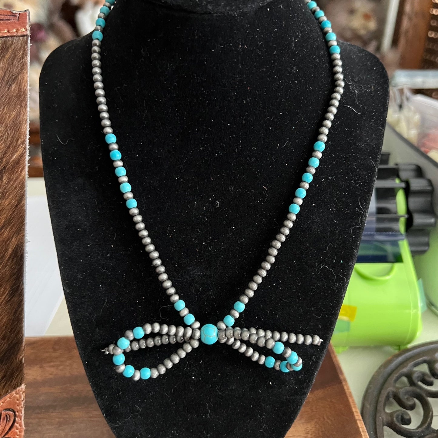 Navajo Bow Necklace - Turquoise 16 inch Necklace Cedar Hill Country Market