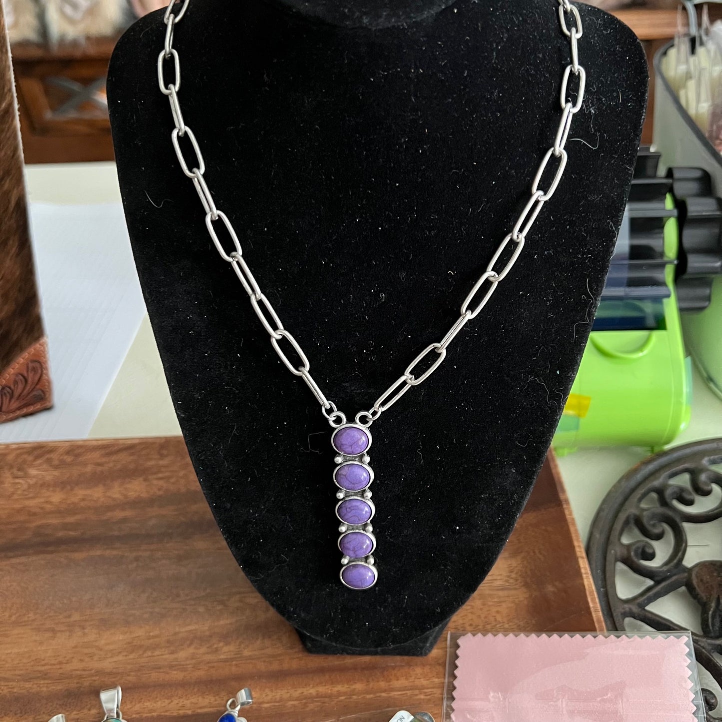 3 Stone Purple Paper Clip Chain Necklace 18 - inch Cedar Hill Country Market