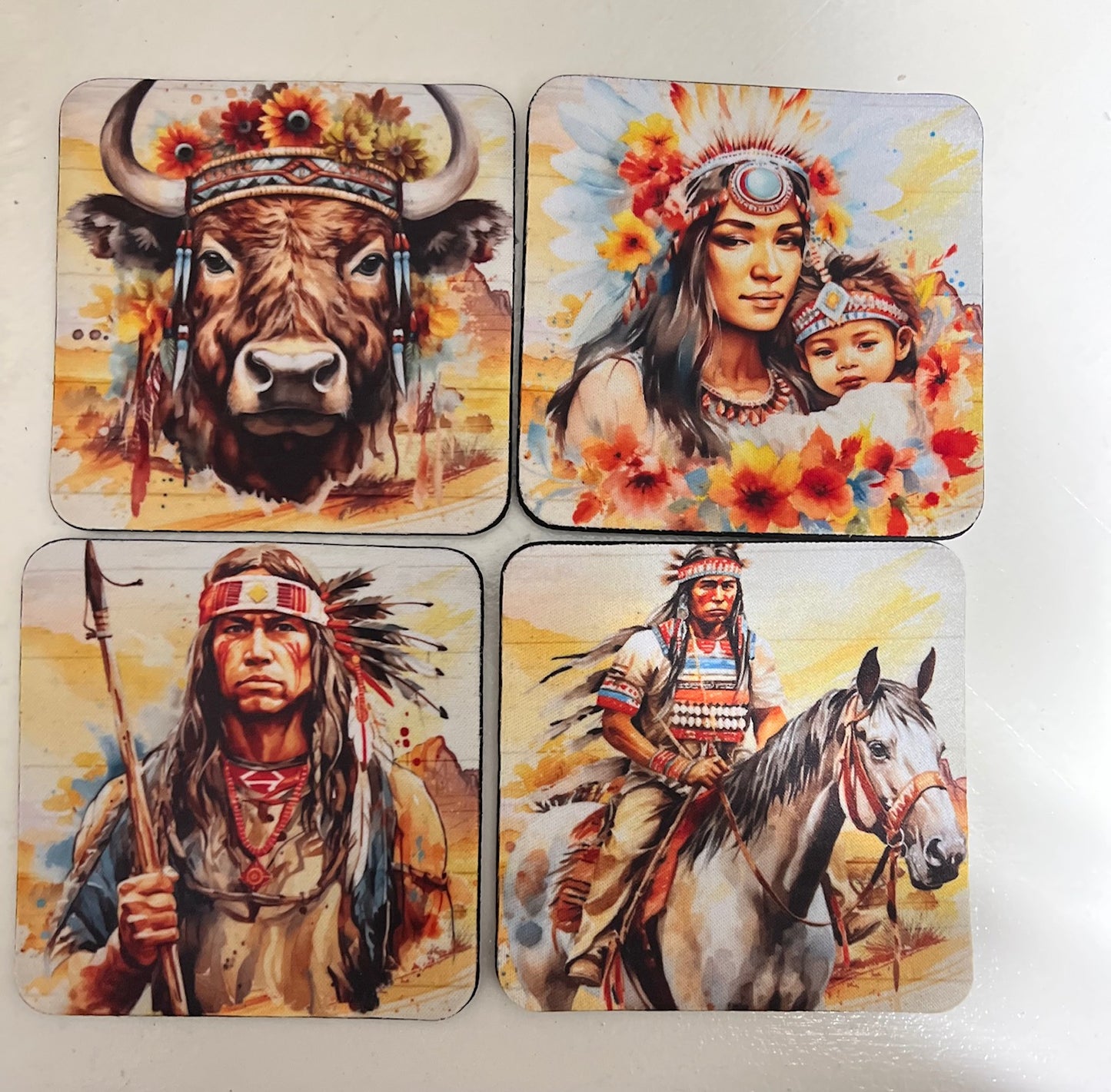 Native American Western Neoprene 4 Inch Square Coasters - Set of 4 Cedar Hill Country Market