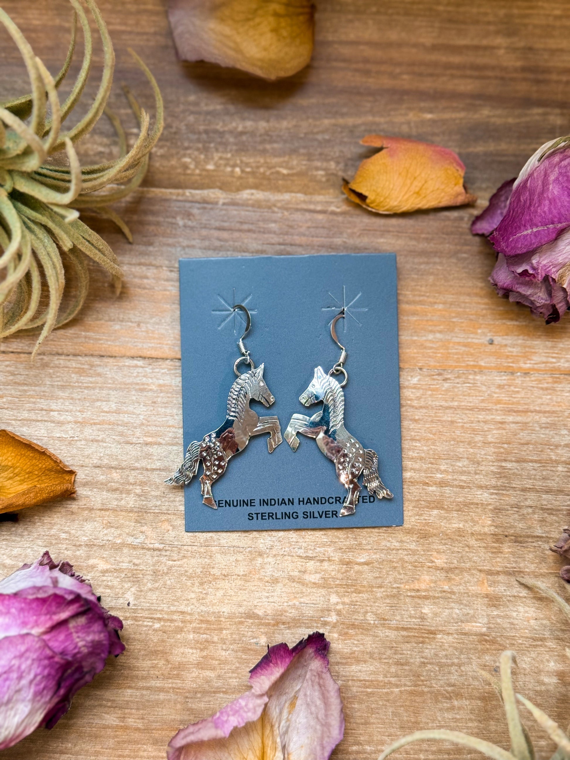 The Devon – Sterling Silver Horse Dangle Earrings – Native Made by L.Y. The Bijoux FAB Jewelry