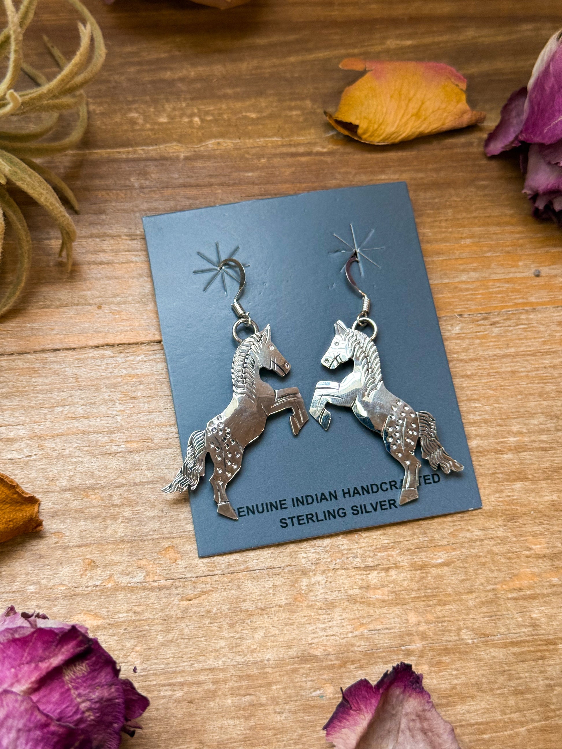 The Devon – Sterling Silver Horse Dangle Earrings – Native Made by L.Y. The Bijoux FAB Jewelry