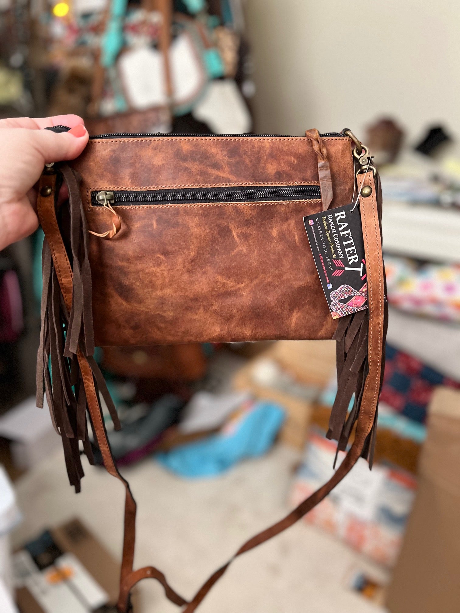 Leather Aztec Leopard Studded Genuine Cowhide Western Crossbody Cedar Hill Country Market