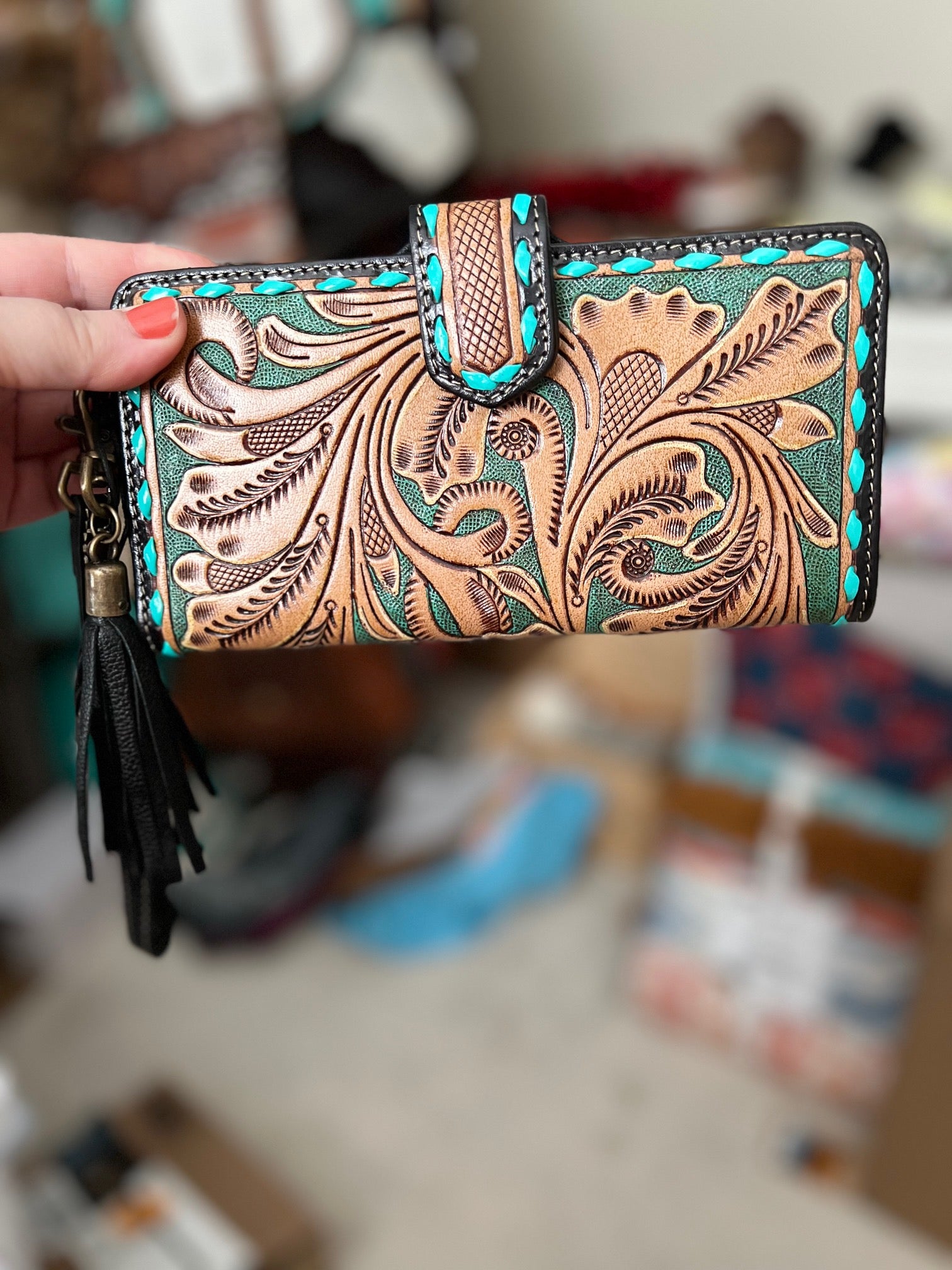 Western Swing Hand-Tooled Wristlet Wallet Cedar Hill Country Market