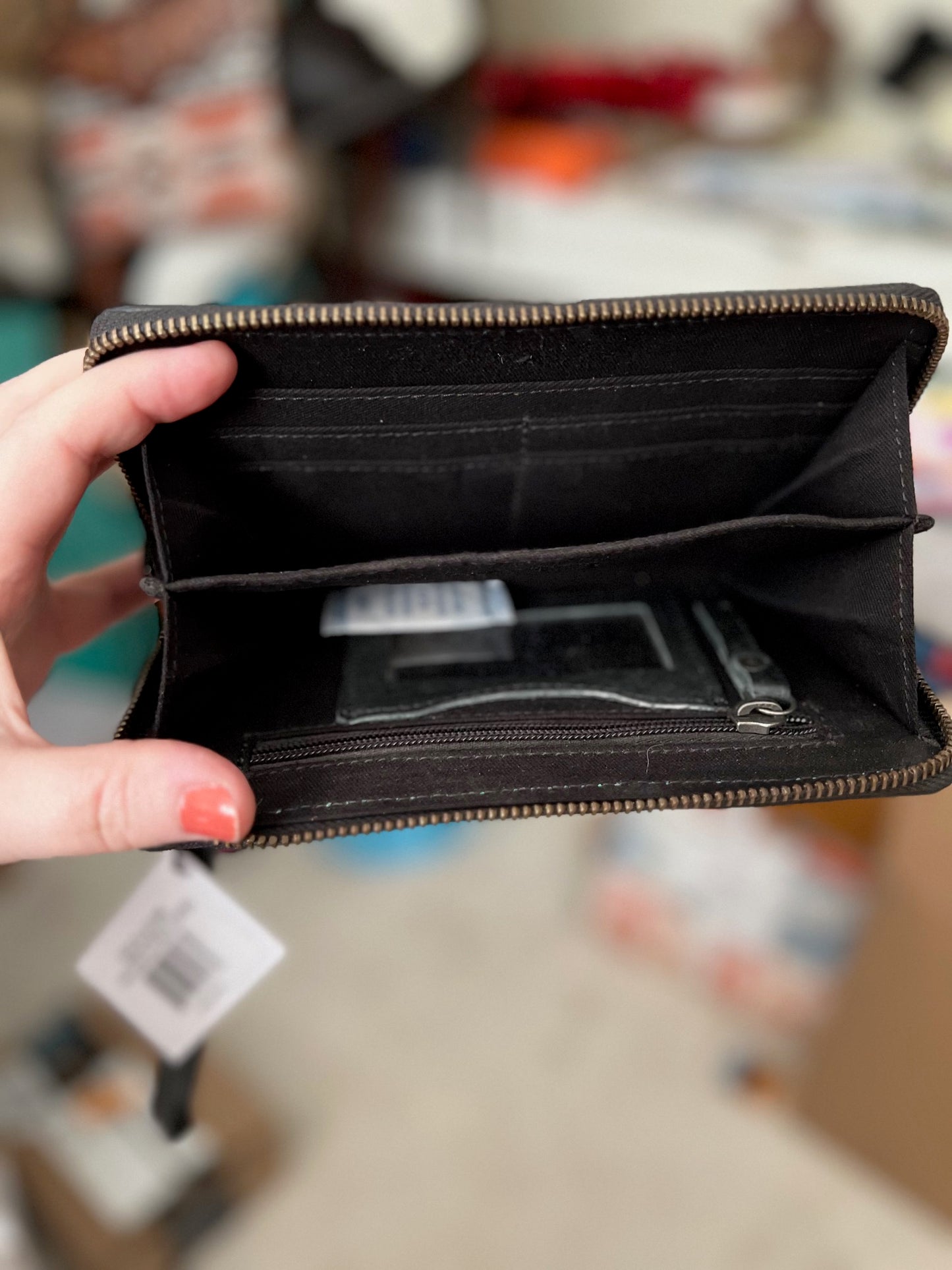 Large with Bw Hairon. Calico D. Brown Leather Western Wallet Cedar Hill Country Market