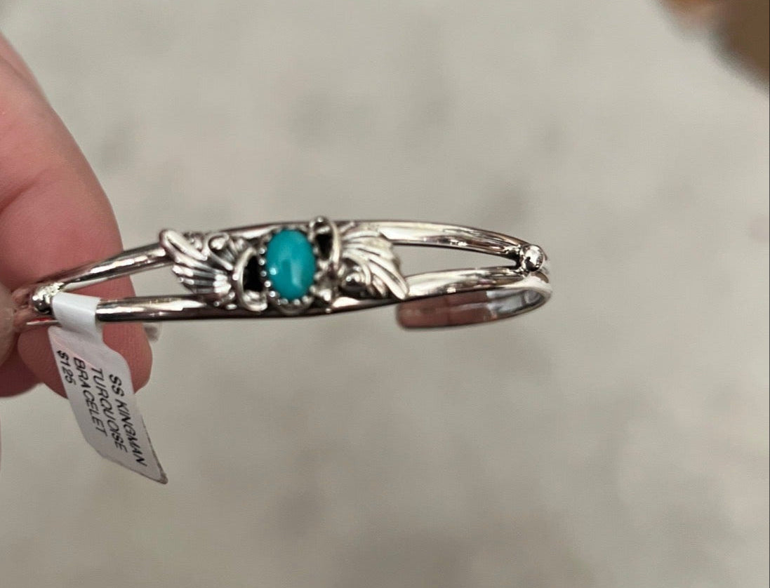 Navajo Handmade Sterling silver Cuff with Turquoise Stone Bracelet Cedar Hill Country Market