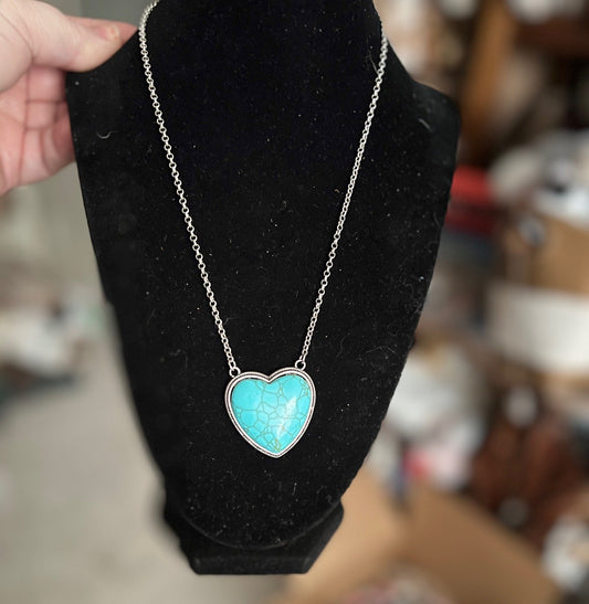 Heart Fashion Turquoise Necklace on 18 chain with extender Cedar Hill Country Market