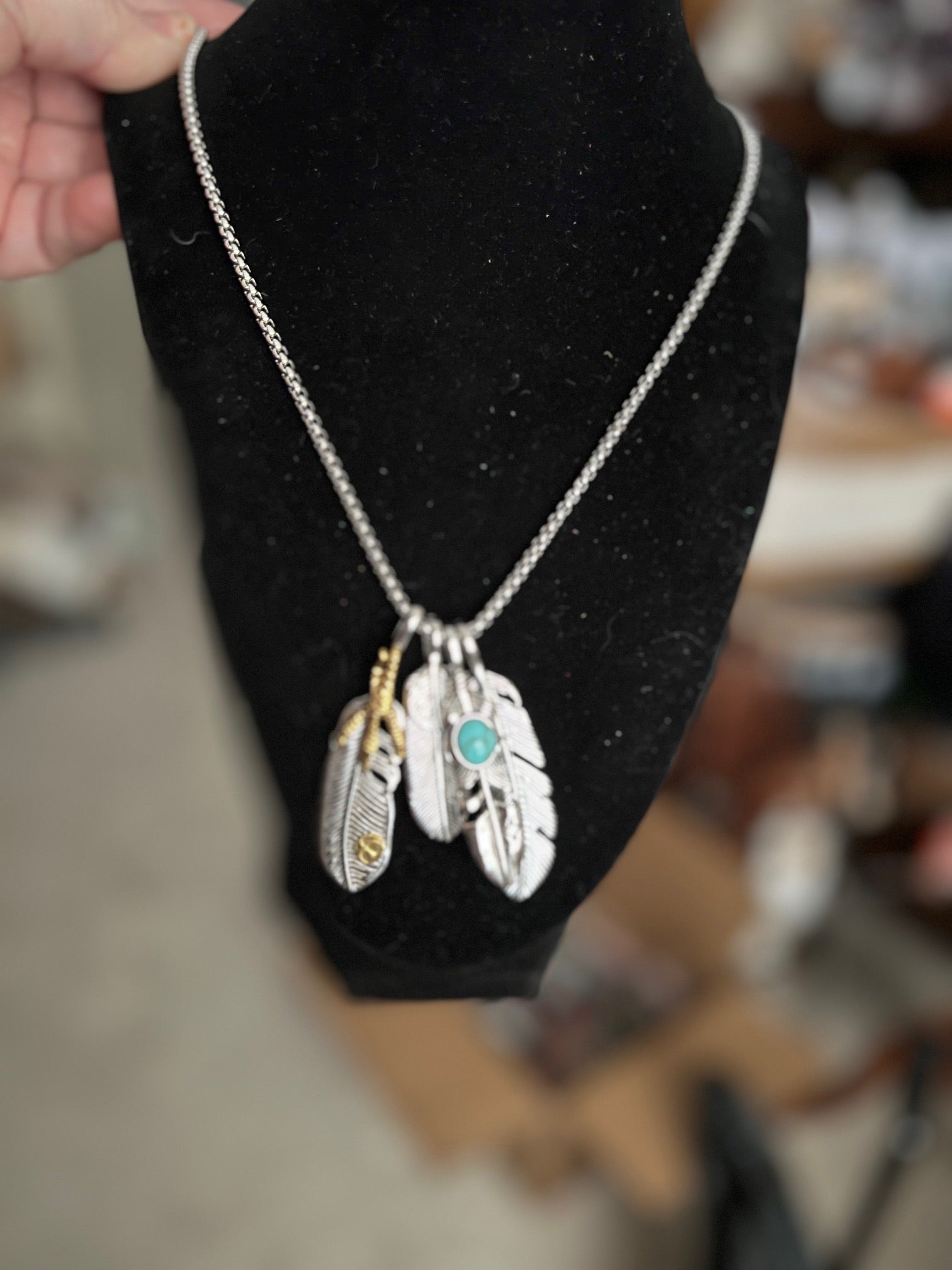 Native American Feather Charm Necklace - 30 inch Chain Cedar Hill Country Market