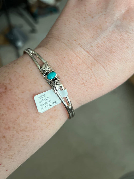 Navajo Handmade Sterling silver Cuff with Turquoise Stone Bracelet Cedar Hill Country Market