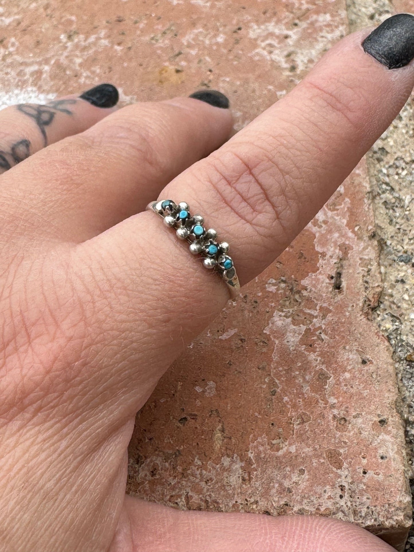 Handcrafted Sterling silver & Kingman Turquoise Snake Eye 5 stone Ring by Justin Amesoli Nizhoni Traders LLC