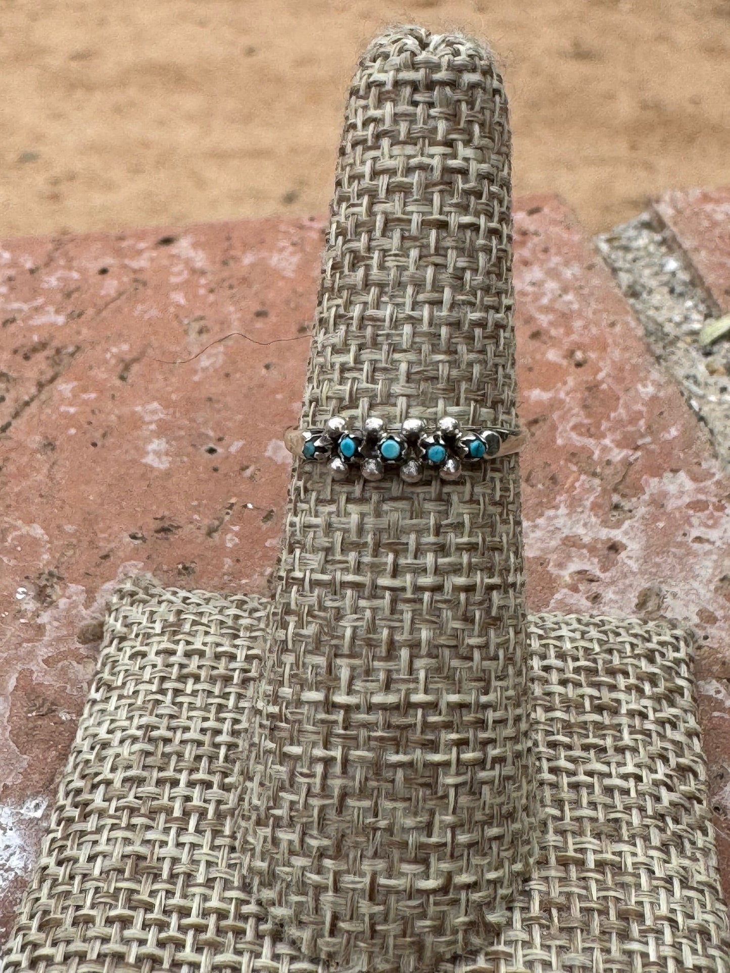 Handcrafted Sterling silver & Kingman Turquoise Snake Eye 5 stone Ring by Justin Amesoli Nizhoni Traders LLC