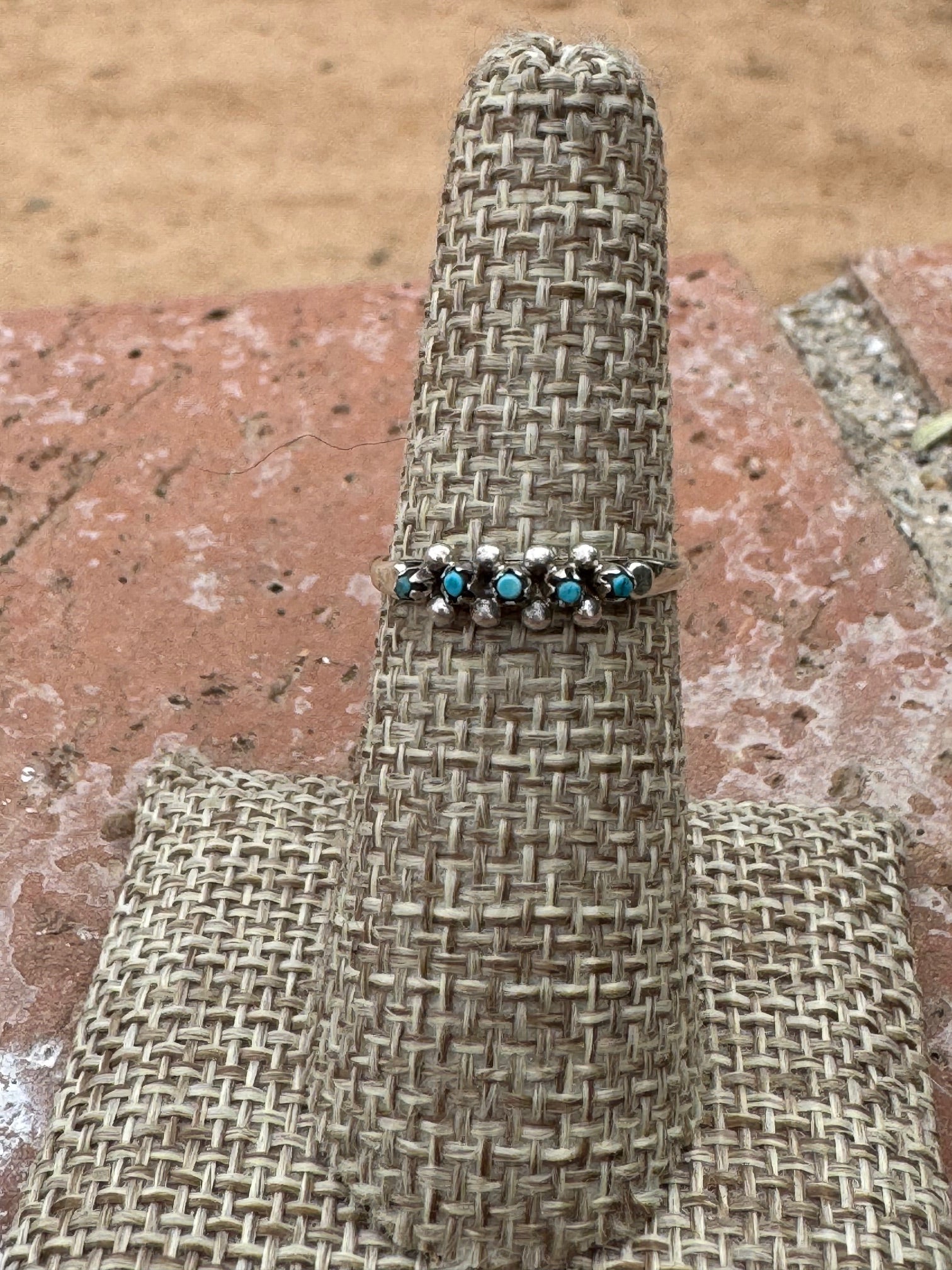 Handcrafted Sterling silver & Kingman Turquoise Snake Eye 5 stone Ring by Justin Amesoli Nizhoni Traders LLC