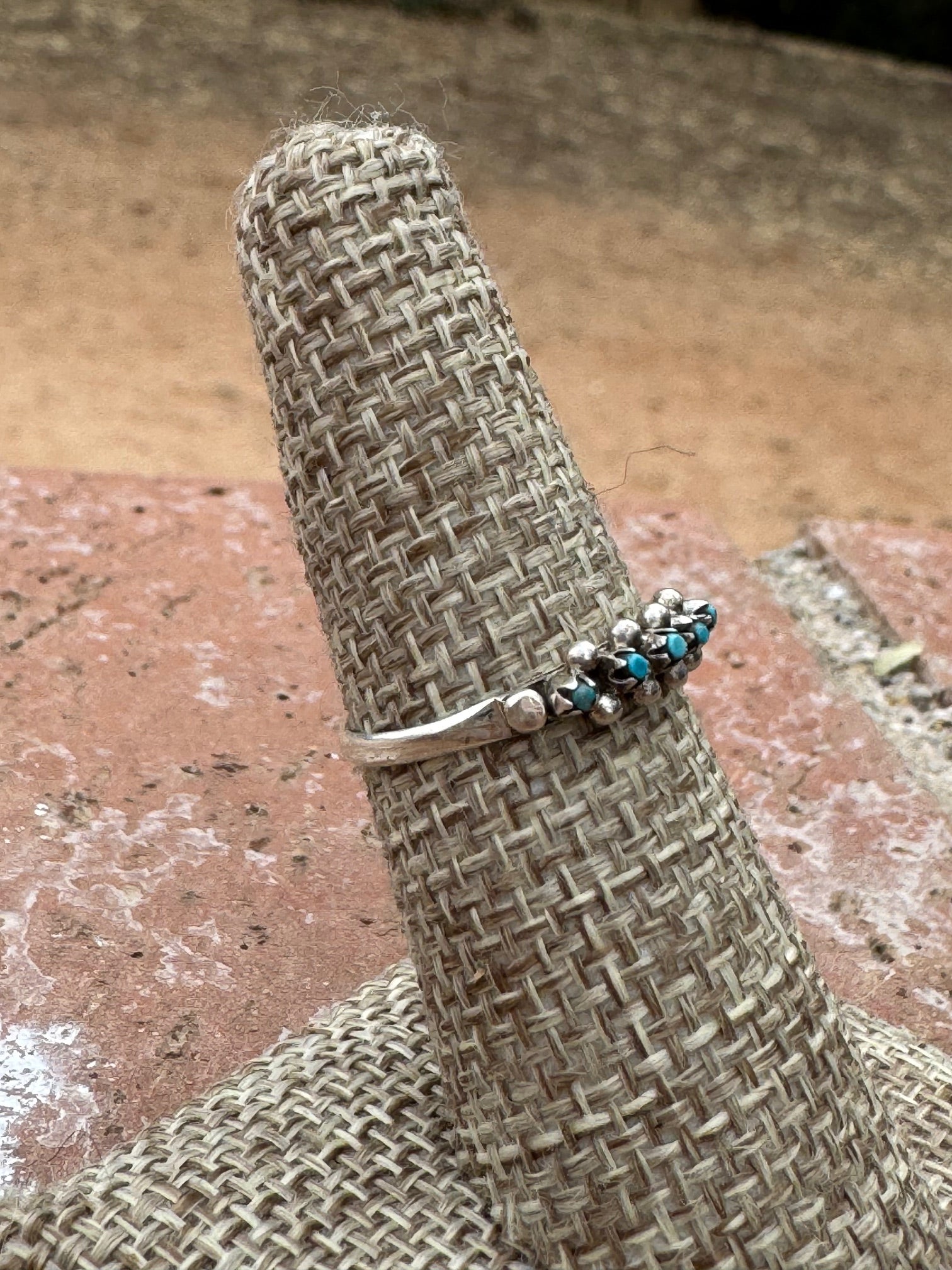 Handcrafted Sterling silver & Kingman Turquoise Snake Eye 5 stone Ring by Justin Amesoli Nizhoni Traders LLC