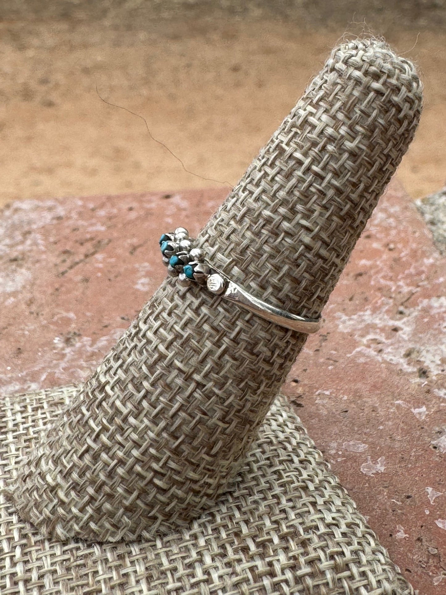 Handcrafted Sterling silver & Kingman Turquoise Snake Eye 5 stone Ring by Justin Amesoli Nizhoni Traders LLC