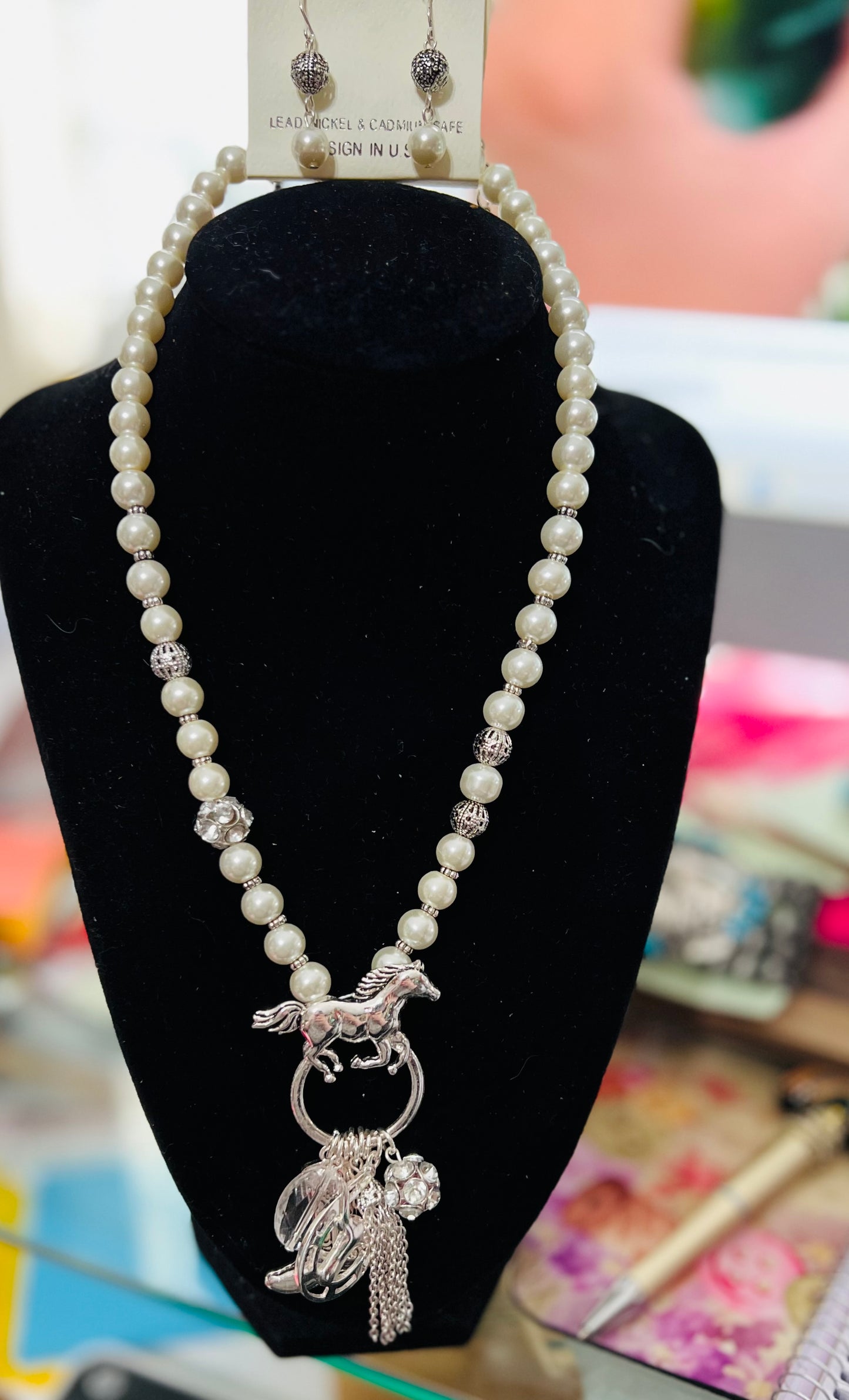 Run Away Stallion Pearl Charm Necklace Set Cedar Hill Country Market