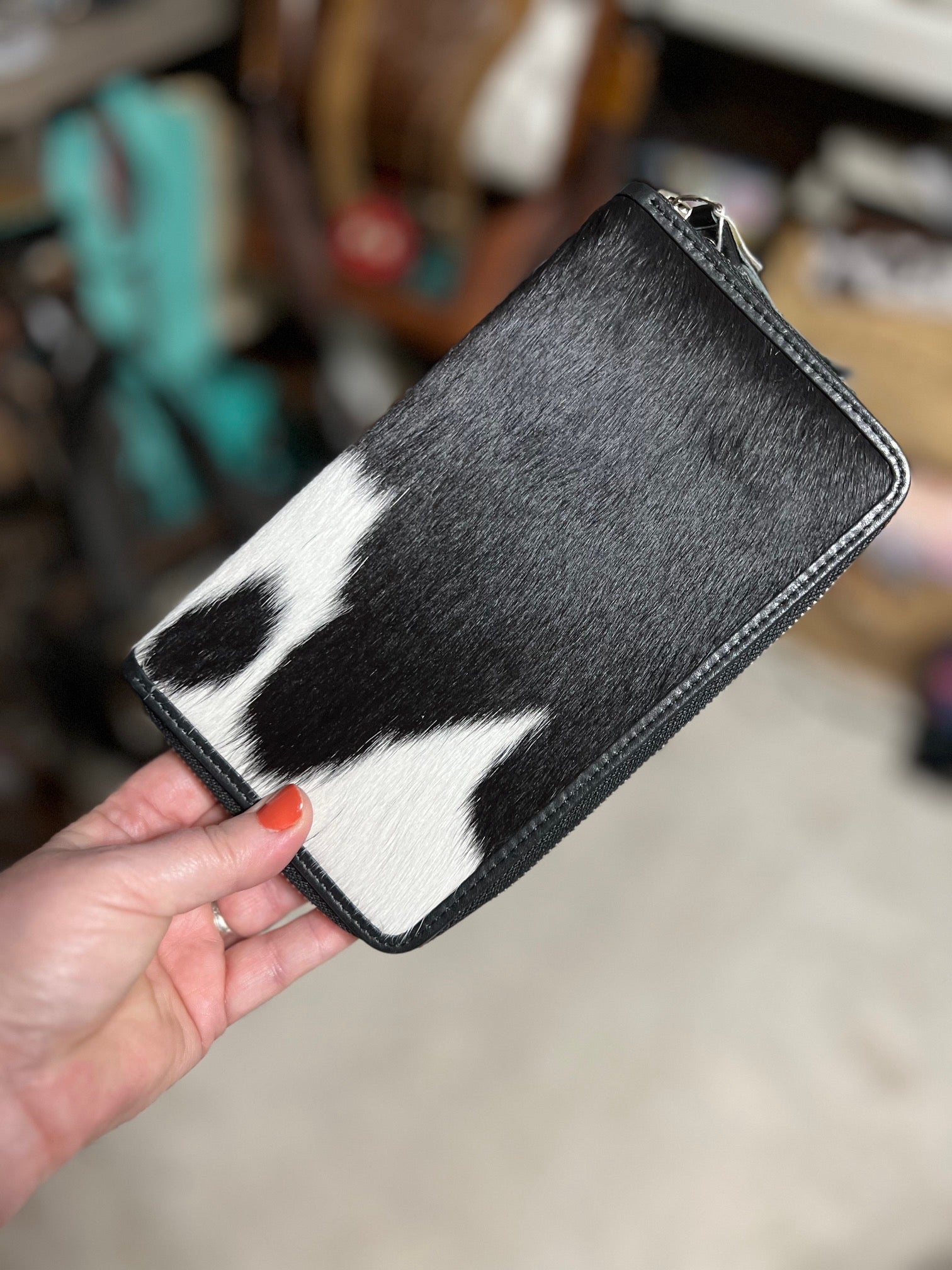 Black and White Cowhide Wallet Wristlet Cedar Hill Country Market