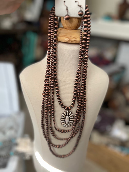 Navajo Pearl Multi-Layer Copper and Ivory Necklace Set