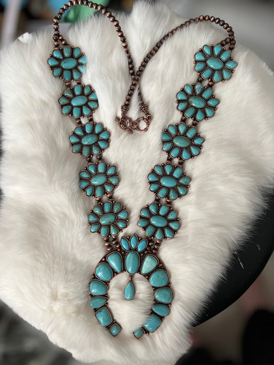 Turquoise Squash Blossom Necklace - 40 inch