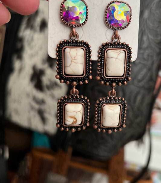 Copper & Ivory Western AB Stud back Earrings 0790