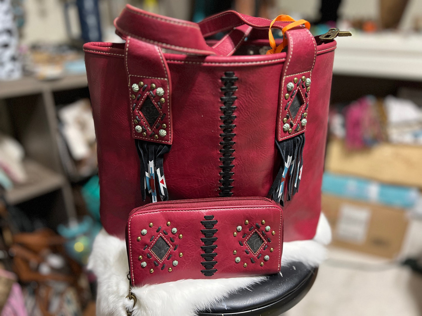 Montana West Tribal Cherry Handbag and Wallet Set