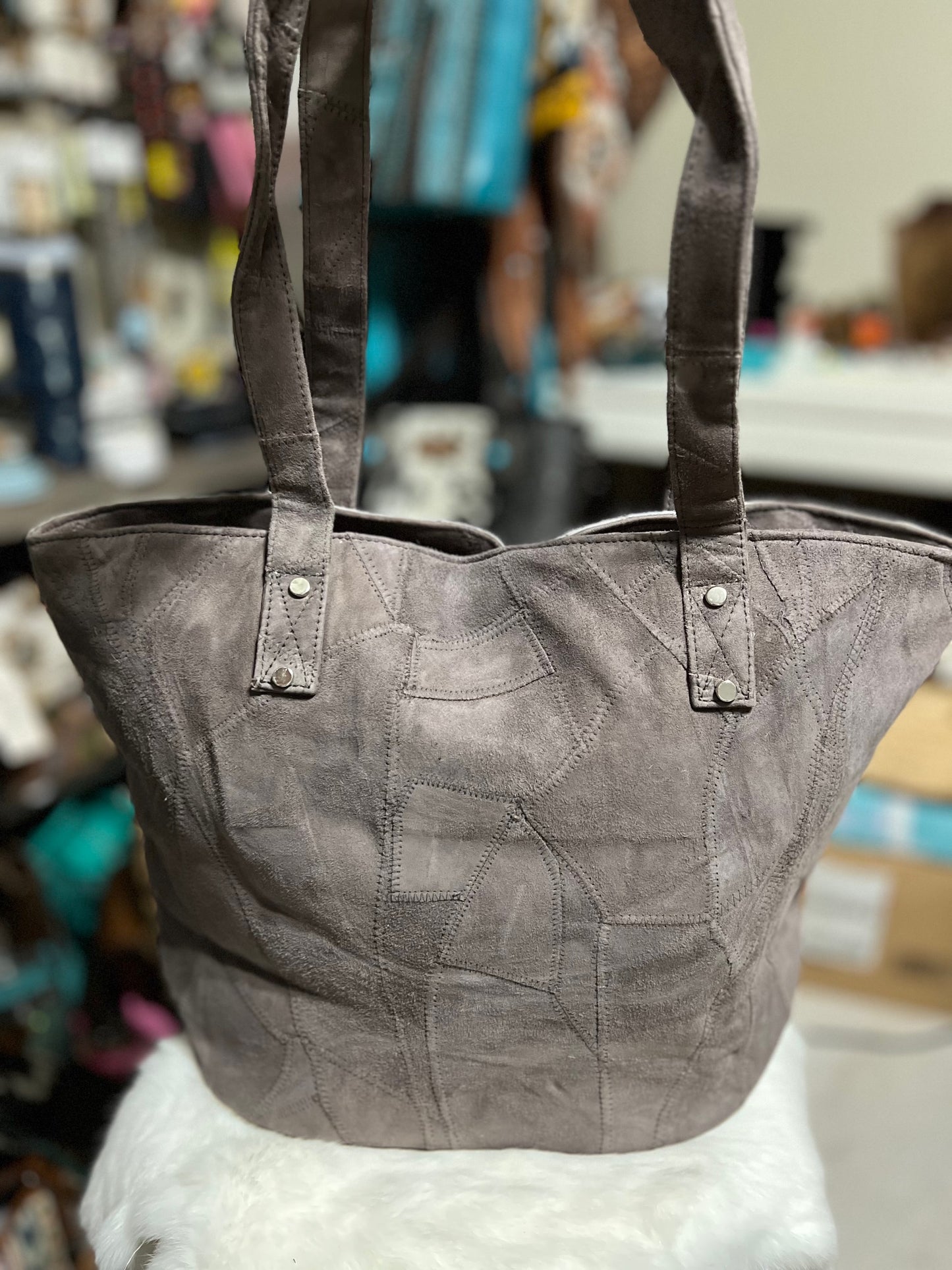 Cowhide Patchwork Platinum Tote Bag