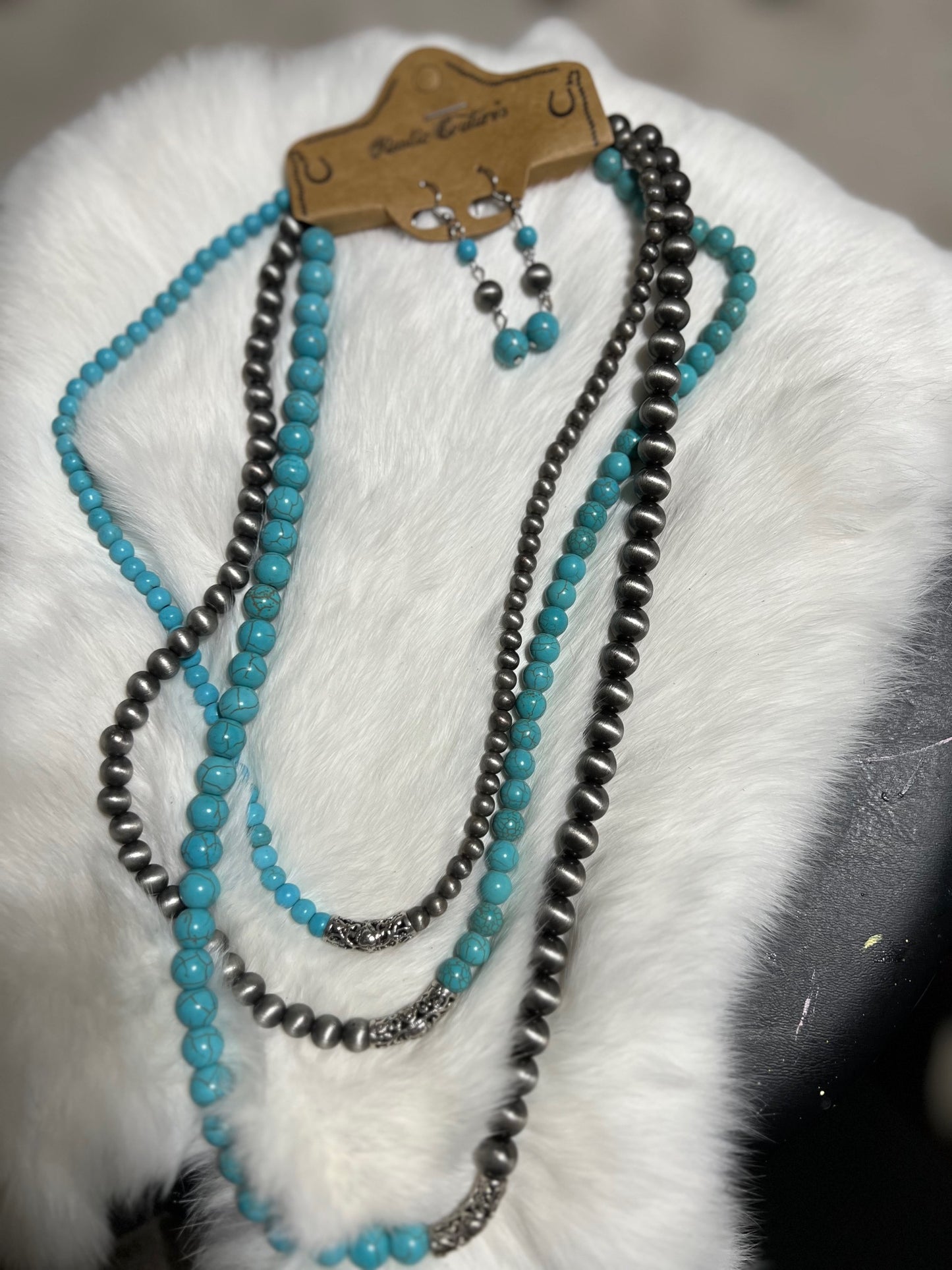 Navajo and Turquoise Fashion Tri-Level Necklace Set