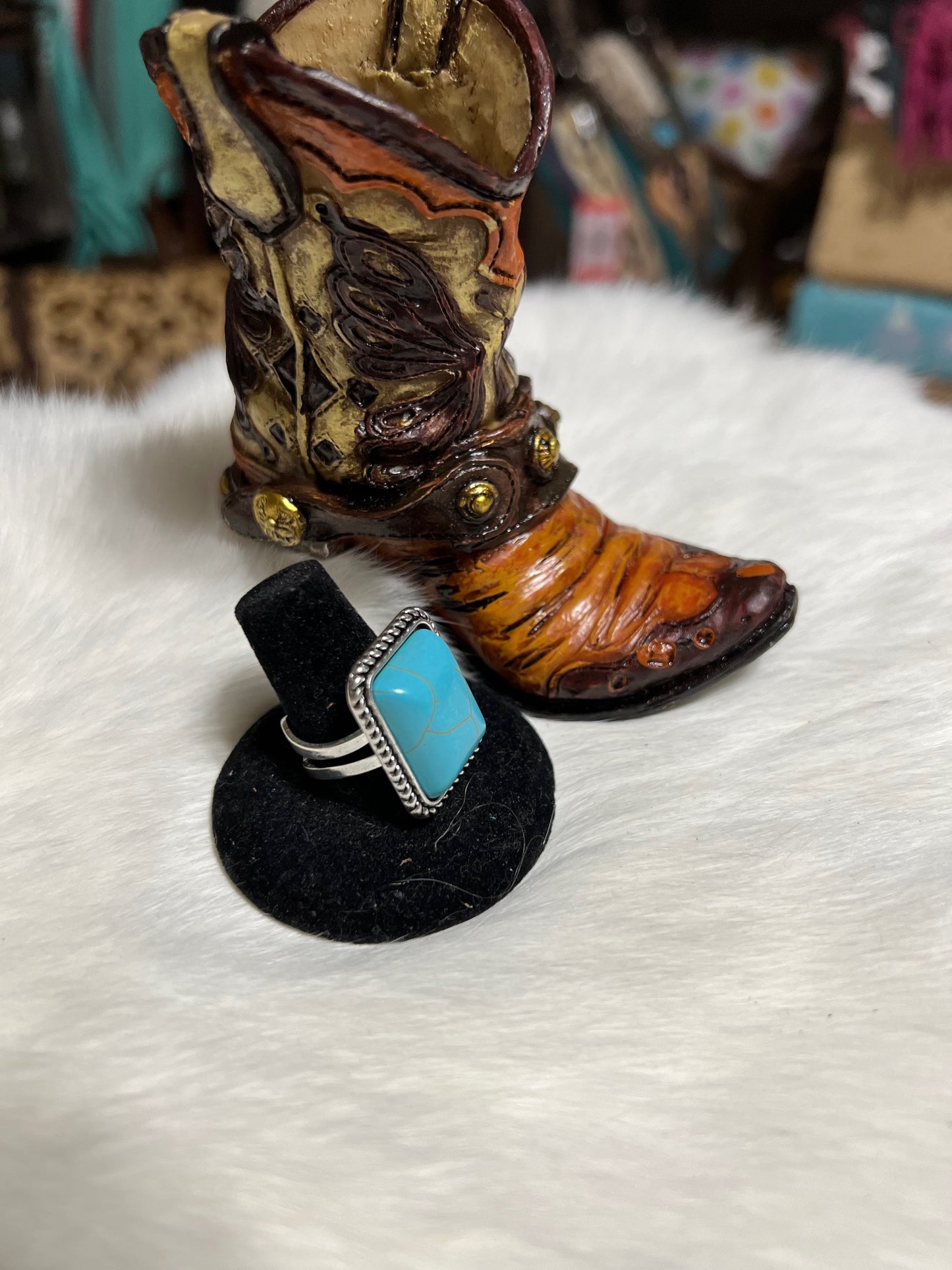 Western Faux Turquoise Fashion Cuff Ring