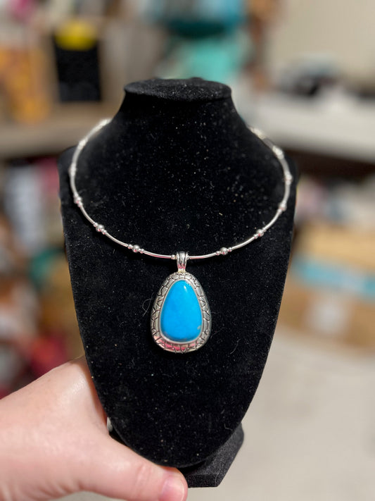 Turquois Teardrop Silver Pendant - Silverplated