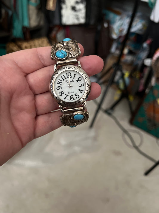 Vintage Navajo Turquoise and Silver Stretch Watch