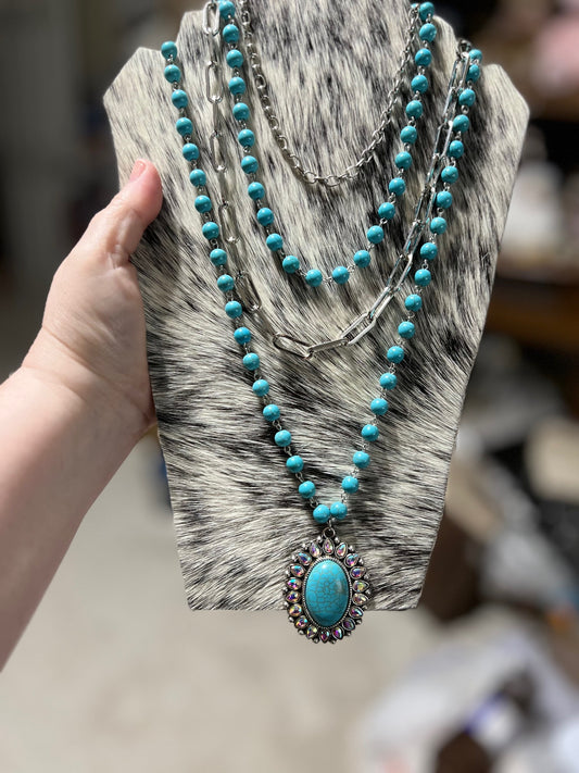 4-Layer Stack AB Fashion Turquoise Necklace