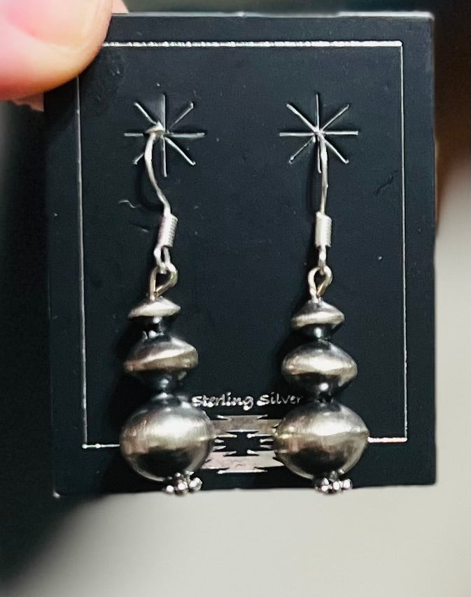 Artist  - Jim Treva Navajo Handmade Sterling Silver Pearl Earrings