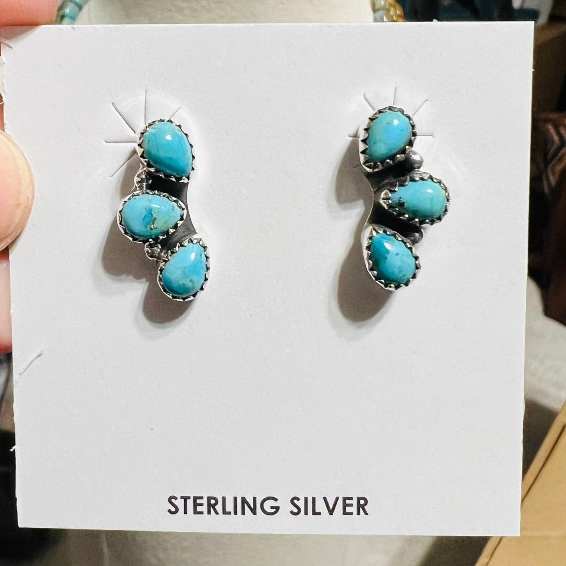 Three Stone - HADA Collection Sterling Silver Kingman Turquoise Earrings