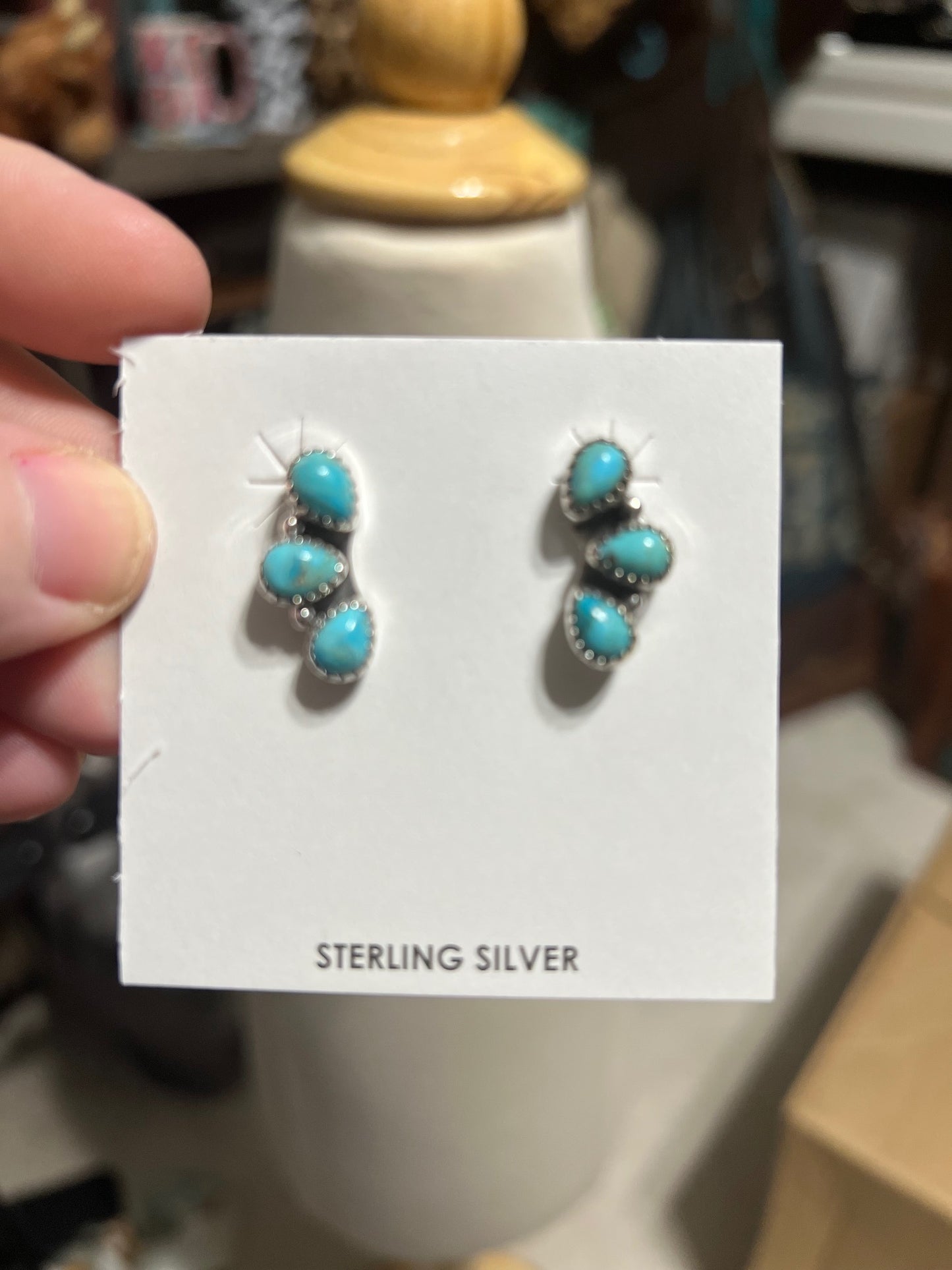 Three Stone - HADA Collection Sterling Silver Kingman Turquoise Earrings