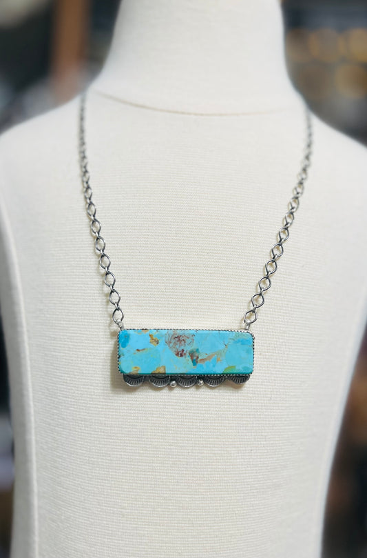 Artist Tia Long - Navajo Handmade Kingman Turquoise Bar Necklace