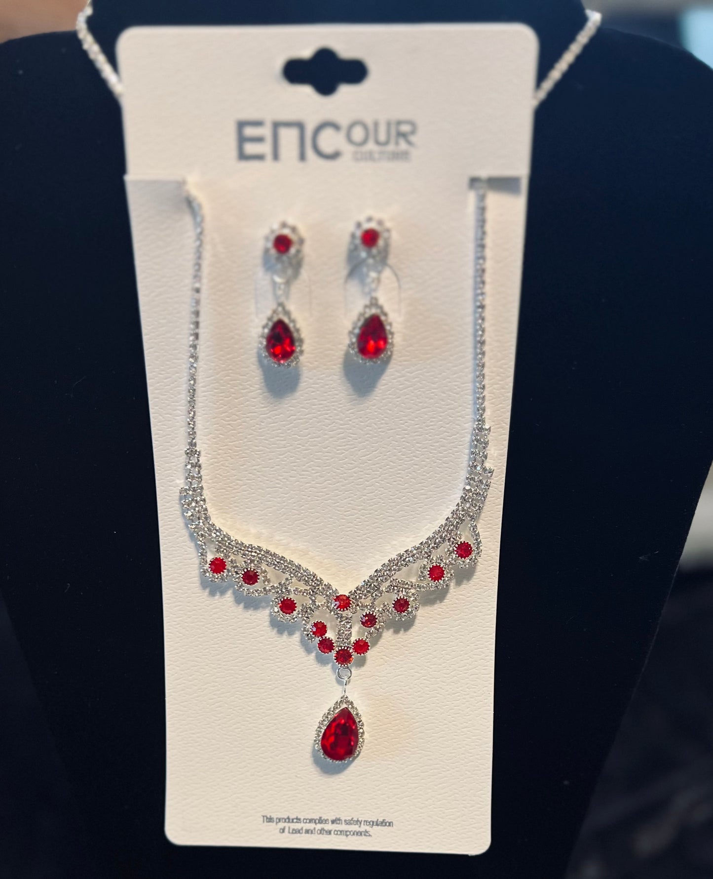 Rubies and Crystals studded necklace with Earrings Cedar Hill Country Market