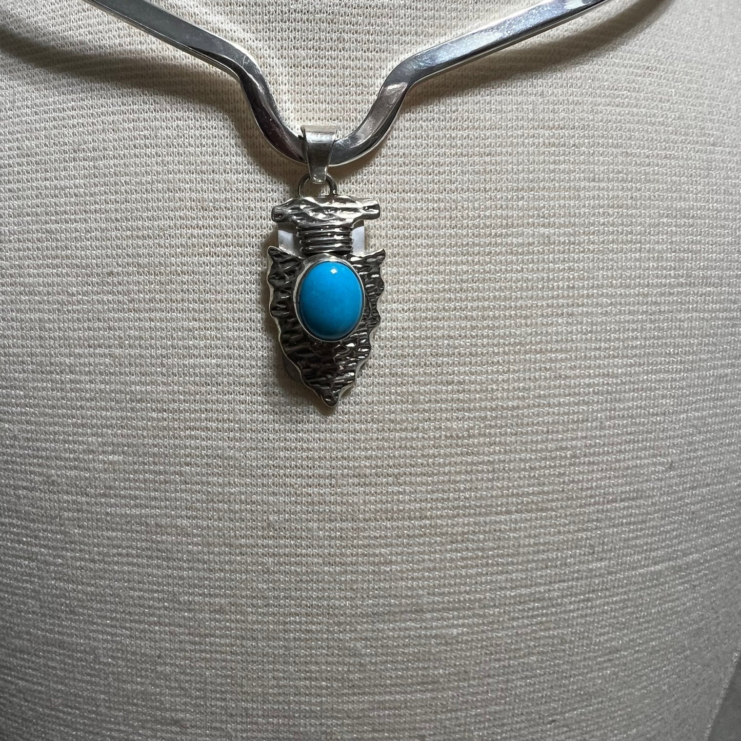 Artist -June Degarito / Navajo Handmade Kingman Turquoise Pendant -Sterling Silver Arrow Head