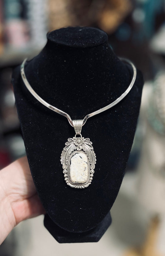 Artist - Charles Johnson Navajo Handmade White Buffalo Pendant Stamped and Signed