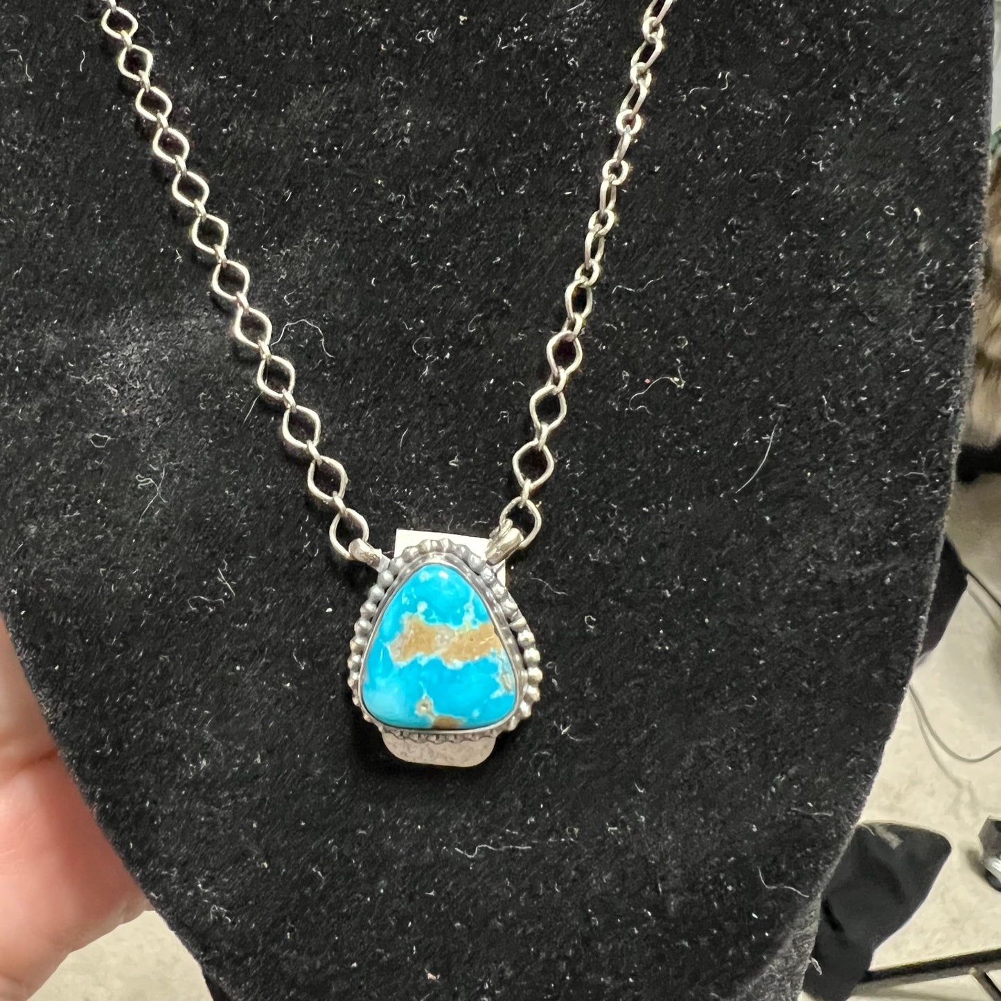 Artist - Scott Skeets Handmade Navajo Blue Ridge Turquoise Necklace - 18 inch