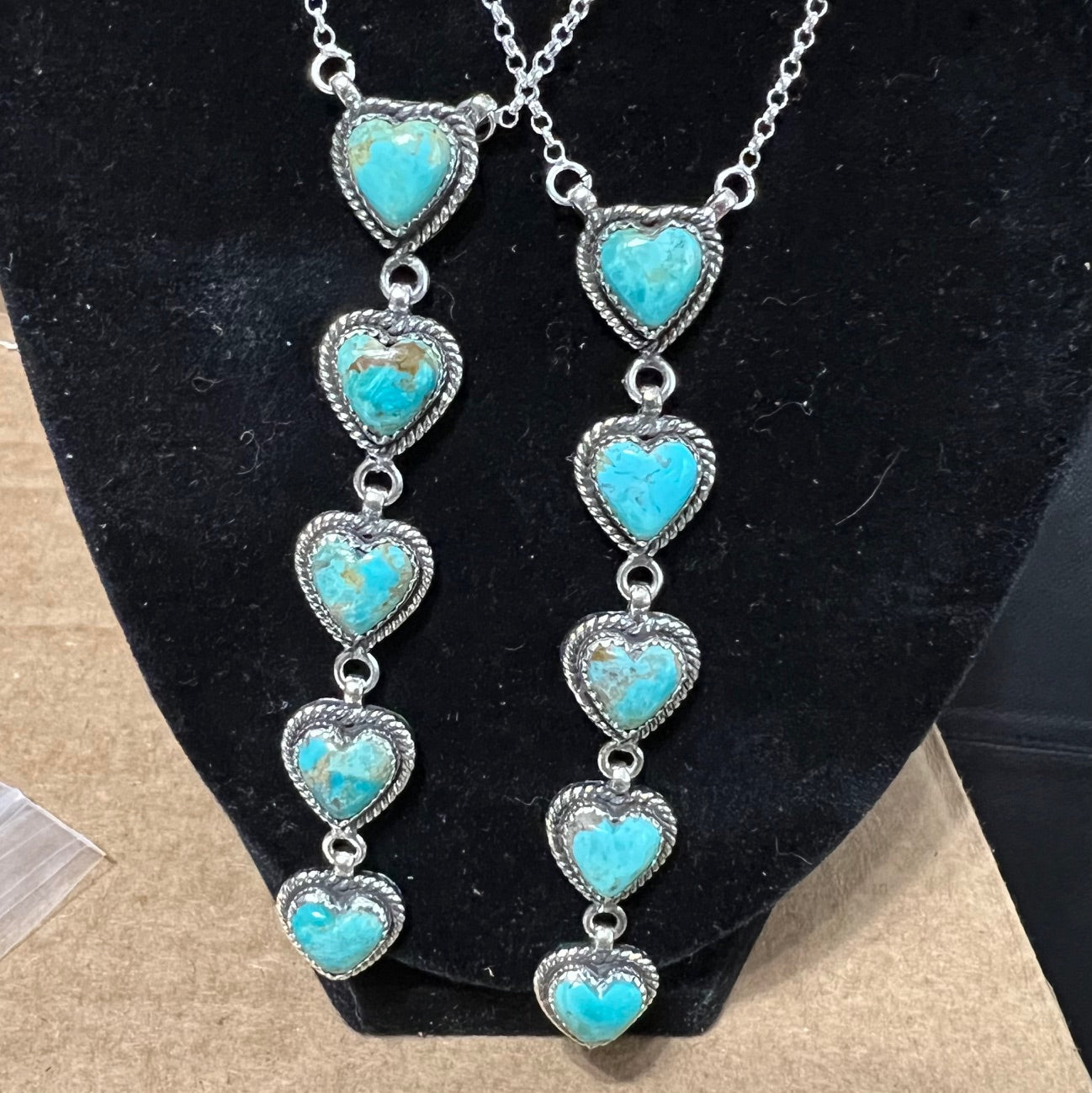 HADA Collection - Sterling Silver Genuine Turquoise Heart Drops Necklace - 18 inch