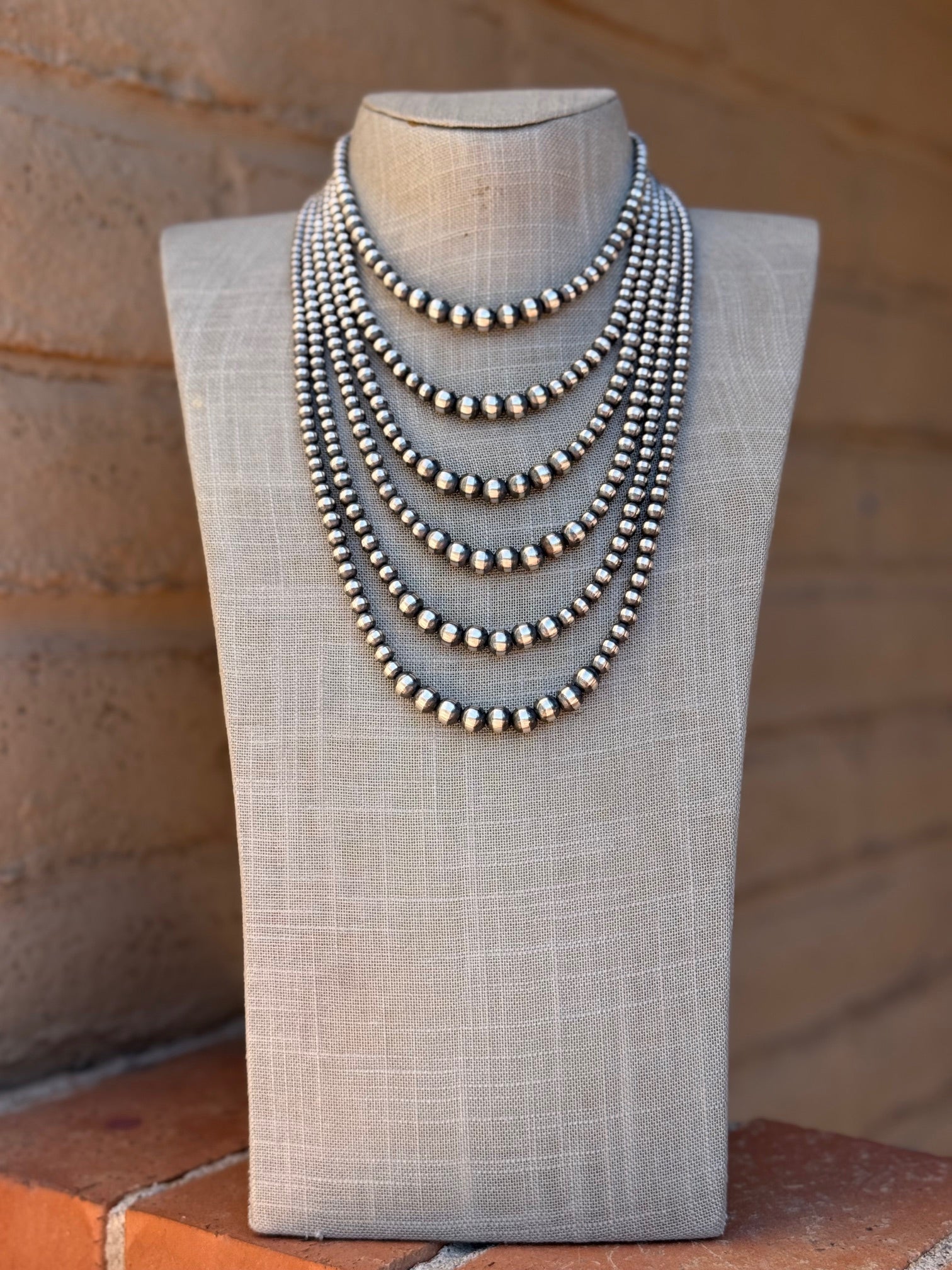 Handcrafted Sterling Silver Pearl 3-8mm Beaded Necklace Nizhoni Traders LLC