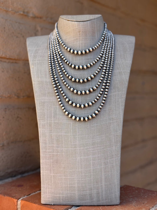 Handcrafted Sterling Silver Pearl 3-8mm Beaded Necklace Nizhoni Traders LLC