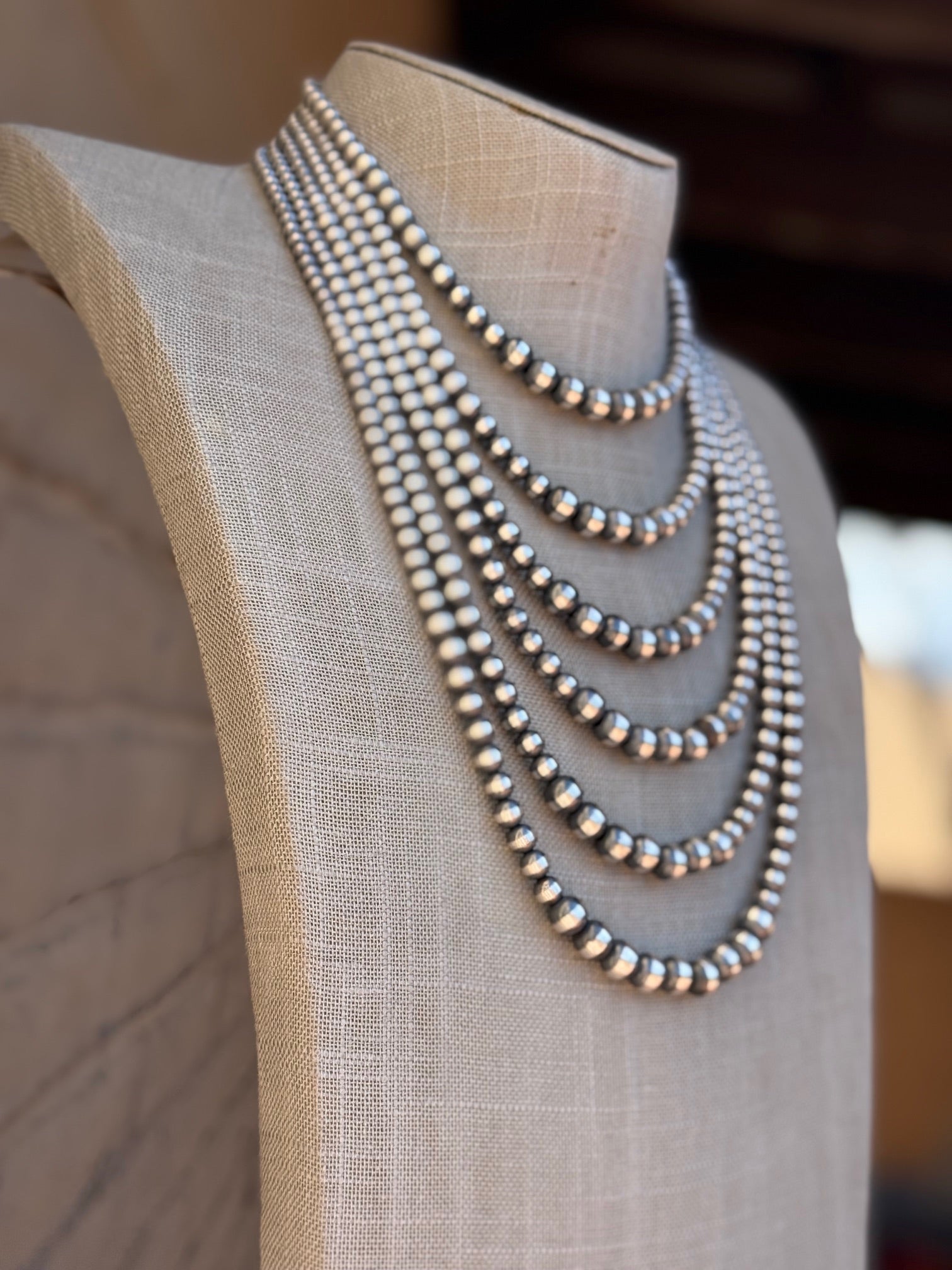 Handcrafted Sterling Silver Pearl 3-8mm Beaded Necklace Nizhoni Traders LLC