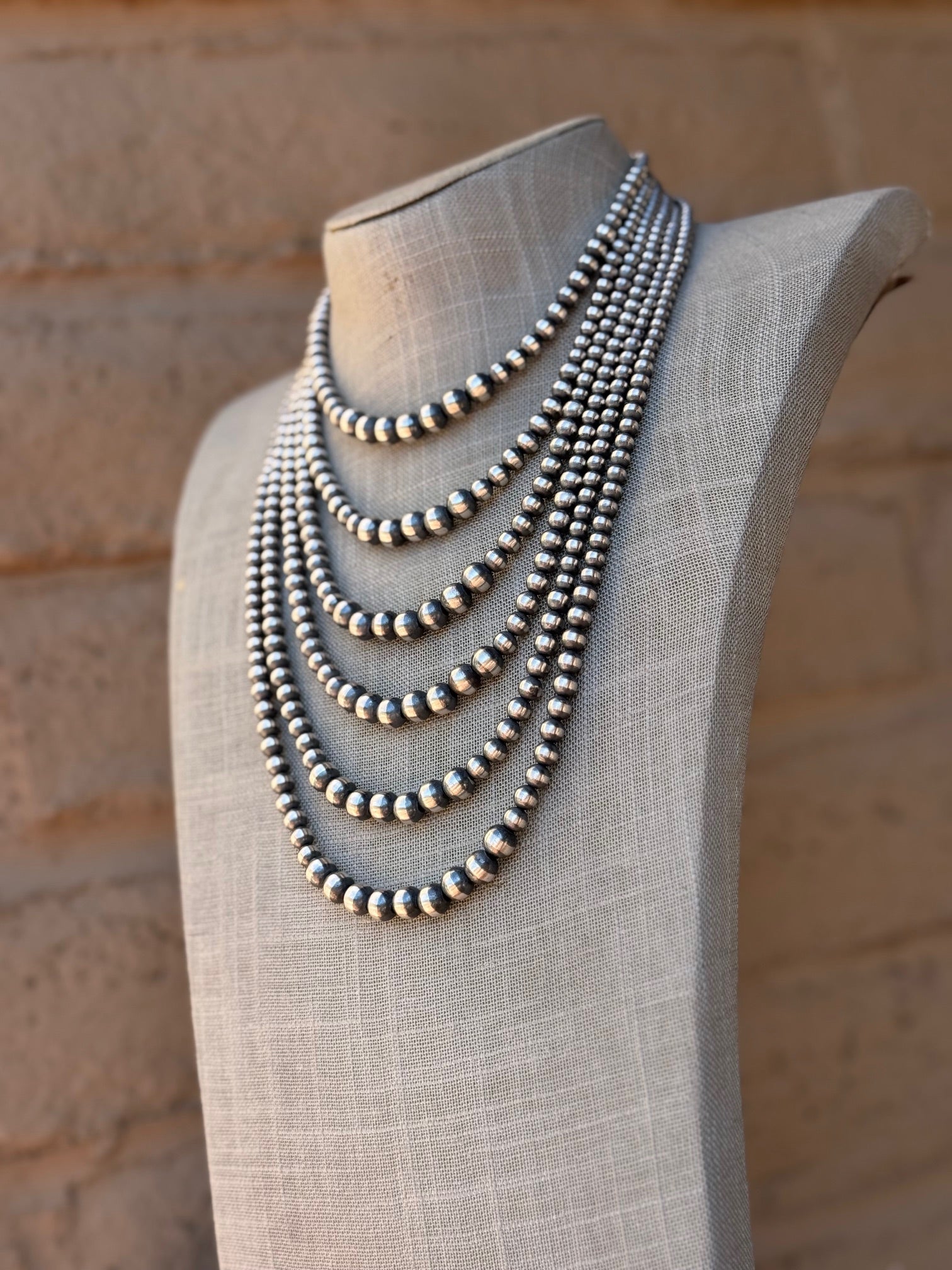 Handcrafted Sterling Silver Pearl 3-8mm Beaded Necklace Nizhoni Traders LLC