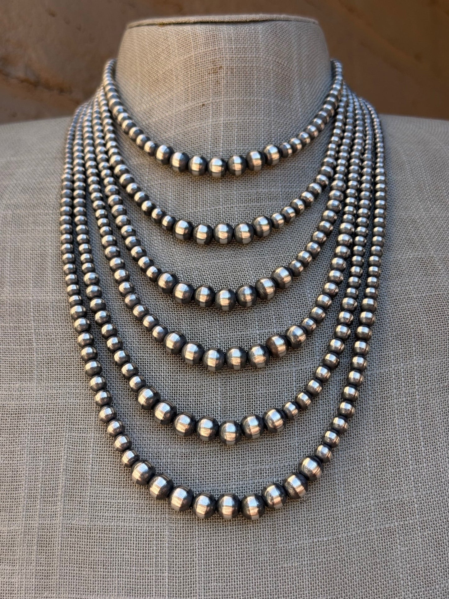 Handcrafted Sterling Silver Pearl 3-8mm Beaded Necklace Nizhoni Traders LLC