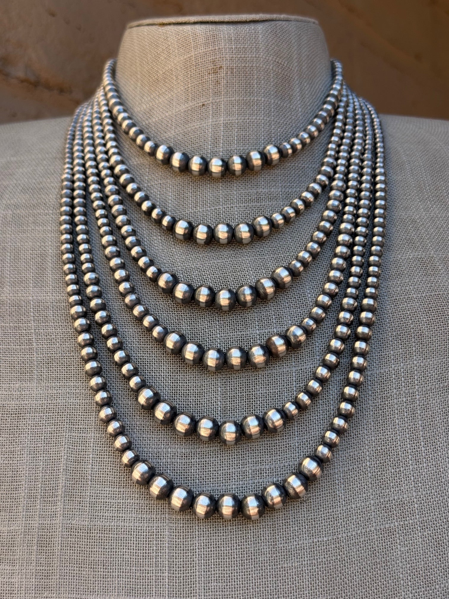 Handcrafted Sterling Silver Pearl 3-8mm Beaded Necklace Nizhoni Traders LLC