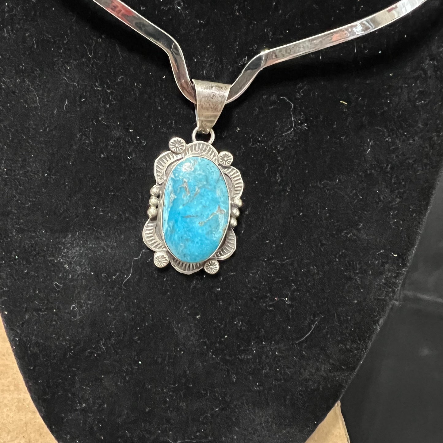 Artist - Juanita Long Handmade Navajo Genuine Turquoise Pendant