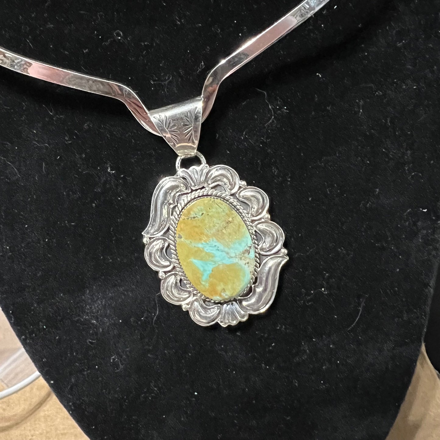 Artist - Harold Becenti Handmade Navajo Genuine Turquoise Pendant/Stamped and Signed