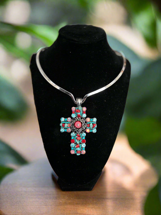 Handmade Coat of Many Colors Ornate Cross Pendant